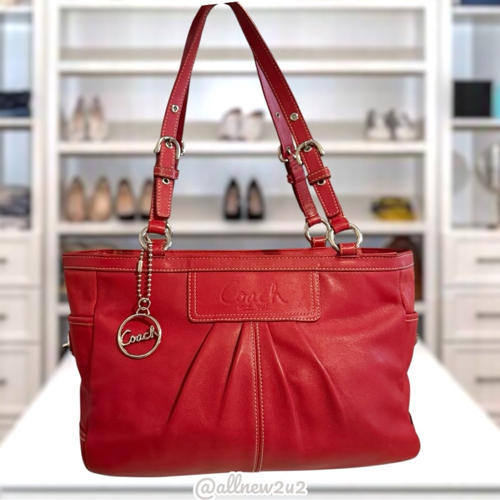 Coach 1941 Ashley Red Leather Double Handle Zipper Closure Tote Shoulder Bag Sil - Picture 2 of 16
